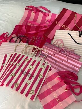 Victoria's Secret Pink Stripe Vintage Gift Bag Collection. Total Of 17 Bags.